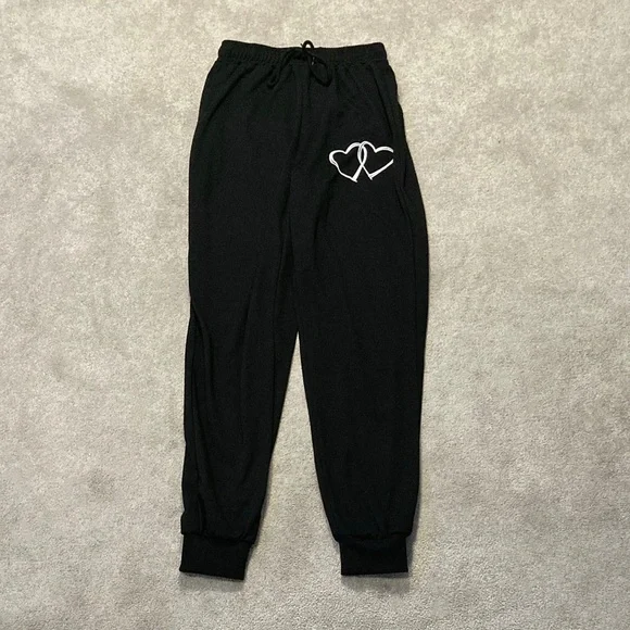 Black Heart Print Drawstring Sweatpants - Picture 2 of 3